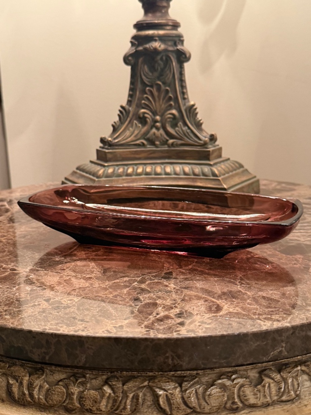 Vintage Hazel Atlas Moroccan Amethyst Glass Tray Colony Pattern Square Base MCM